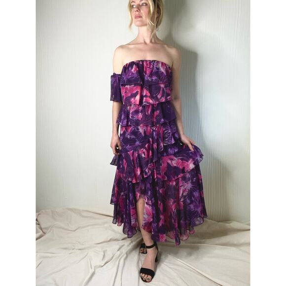 MISA LOS ANGELES Purple Floral Ruffled Off the Shoulder Maxi Dress US MEDIUM - Picture 6 of 15